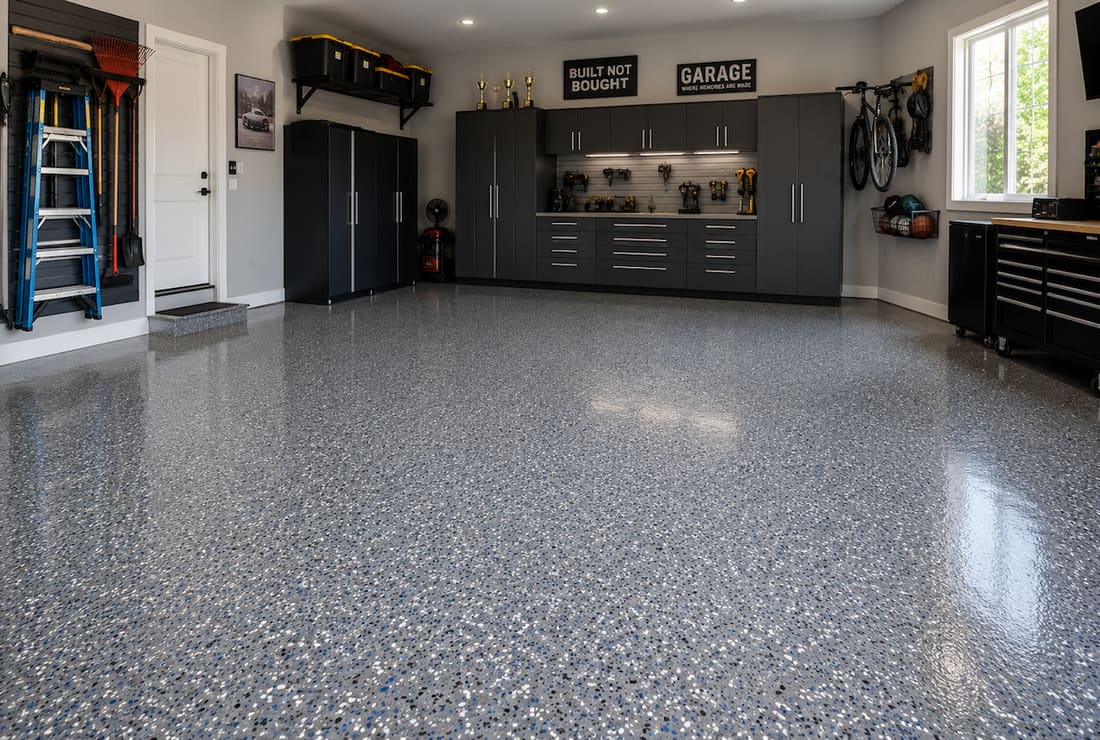 Two-car garage flake — Flake floor in Allen, TX